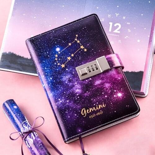 Binder B6 Notebook and Journal Lock Kawaii Agenda Constellation Planner Notepad Office Diary Stationery Sketchbook Note Book Kit