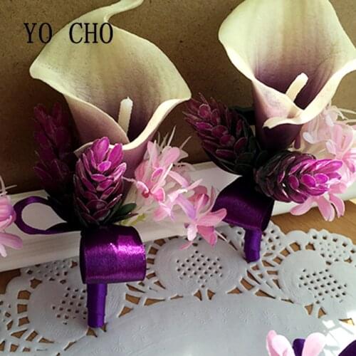 YO CHO Calla Flower Corsage Groom Boutonniere Wrist Corsage Bridesmaid Wedding Bracelet Corsage Pin Wedding Marriage Accessories