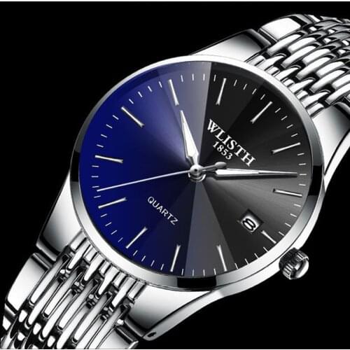 Wlisth Top Brand Luxury Men Lady Lovers Waterproof Full Steel Business Clock Man Quartz Ultra-thin Wrist Watch Relogio Masculino