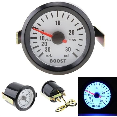 Black 6032BL 2" 52mm DC 12V Blue LED 0~30in.Hg / 0~30PSI Turbo Boost Gauge Meter with Sensor for Car / Boat / Truck