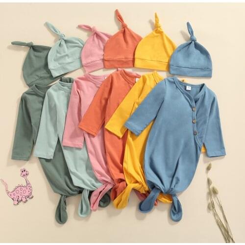 FOCUSNORM 11 Colors Newborn Baby Girls Boys Sleeping Bags Outfits 0-3M Solid Knit Long Sleeve Button Blanket