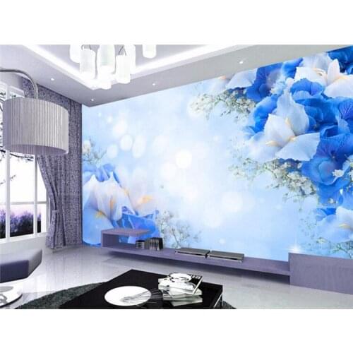 Blue Dream Flower photo wall paper 3D stereoscopic wall paper Cafe wallpaper mural painting for living room flooring