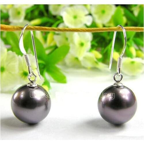 Hot Sale 12MM Mauve Color Round Sea Shell Pearl Stud Stick Earrings S925 Stering Silver Hook Fine Jewelry Charming Lady Gift