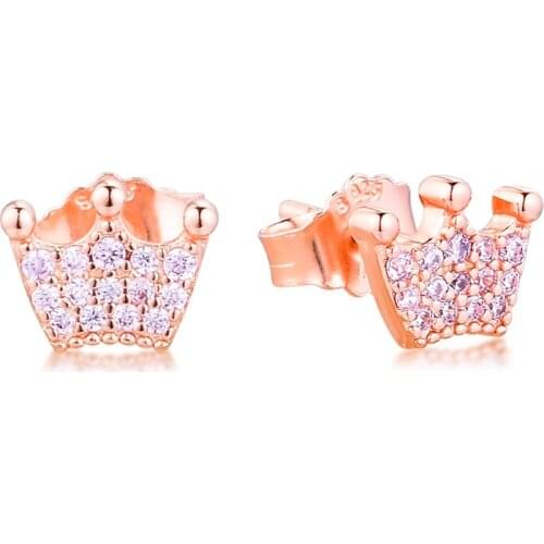 GPY Earrings for Women Pink Enchanted Crowns Stud Earring Pendientes Kolczyki Earings Aretes Brincos 925 sterling silver Jewelry