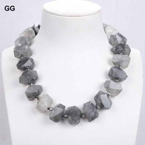 GuaiGuai Jewelry 14x23MM 19'' Faceted Cloudy Quartz Nugget Necklace For Women