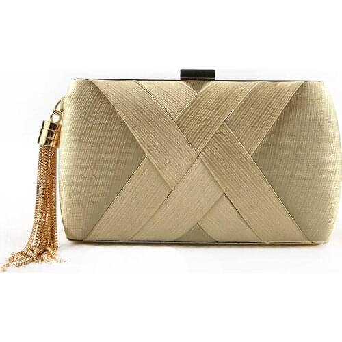 Hengmei Carrying Evening Bag Silk Fabrics Fashion Tassled Gown Bridal Evening Bag Silk-like fabric Lock switch Weave