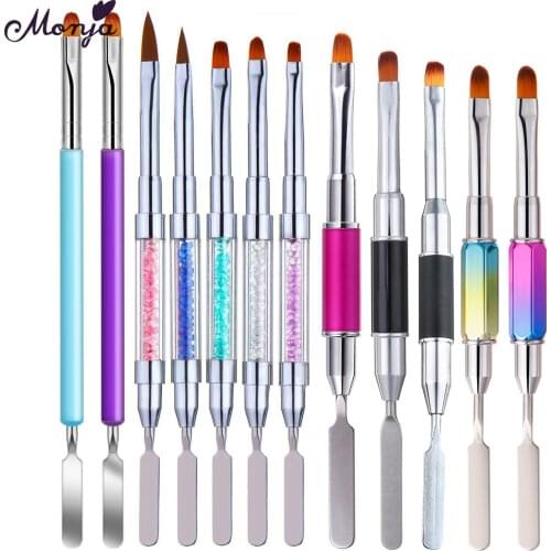 Monja Nail Art Acrylic Powder Liquid Carving Poly UV Gel Extension Builder Flower Painting Brush Pen Spatula Manicure Tools