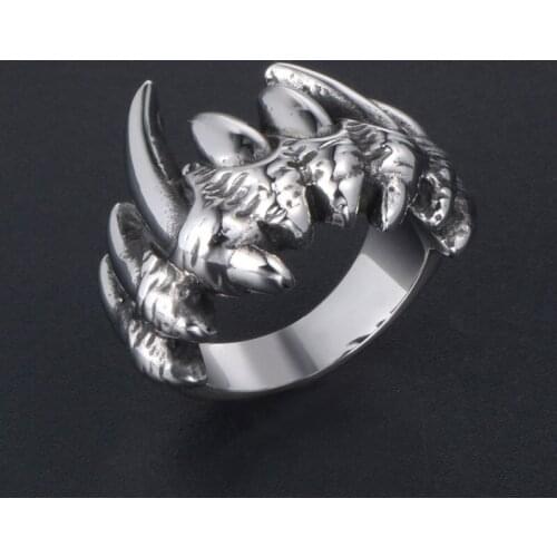 Popular Simple Skull Claw Ring Silver Color Titanium Steel Ring Men Women Punk Locomotive Rock Hip Hop Jewelry Halloween Gift