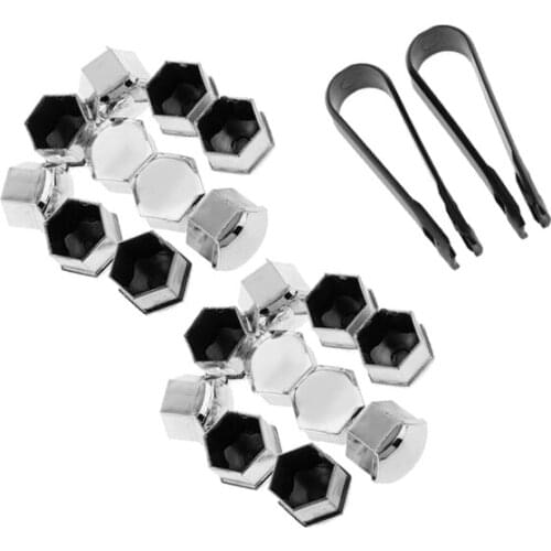 40x T39 Wheel Lug Bolt Nut Cap Center Cover for for Audi Skoda + Tool Silver