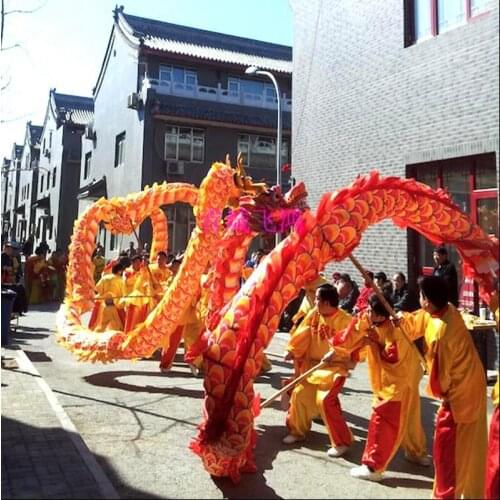 13m Length Dragon Dance Costume Silk 10 Players Children Student School Art Halloween Party Performance Parade Folk Stage