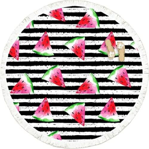 Watermelon Summer Round Beach Towels With Drawstring Storage Bag Sports Bath Shower Towels Yoga Mat With Tassels toalla playa