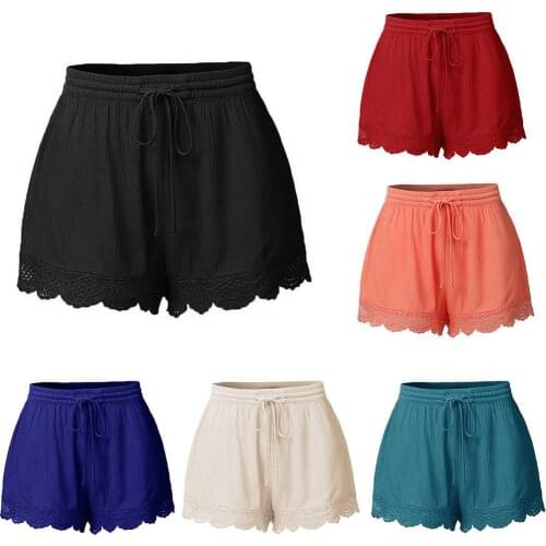 Fashion Solid Color Lace Drawstring Womens Summer Casual Loose Shorts Hot