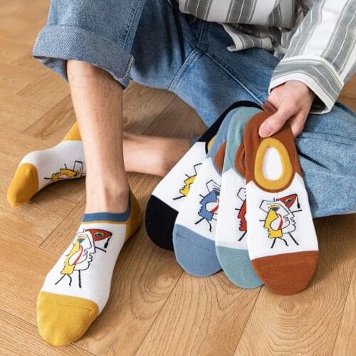 Socks Men Low Cut Cartoon Funny Harajuku No Show Streetwear Tide Thin Breathable Antiskid Silicone Ankle Socks Summer 2021 New