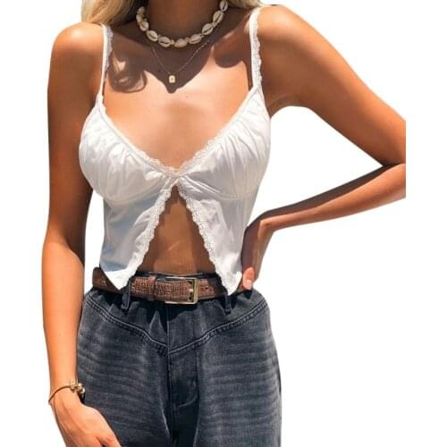 2020 New Sexy Open Front V-neck Crop Top Fashion Laides Sleeveless Vest Tank Tops Clubwear Summer Cool Lace Patchwork Camis Tops