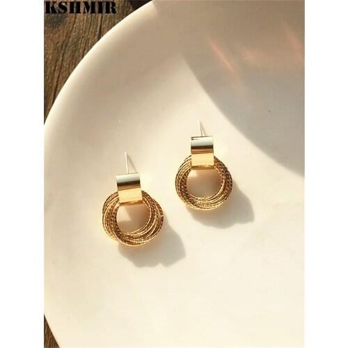 Kshmir 2020 new fashion earrings retro geometric round metal gold simple earrings female