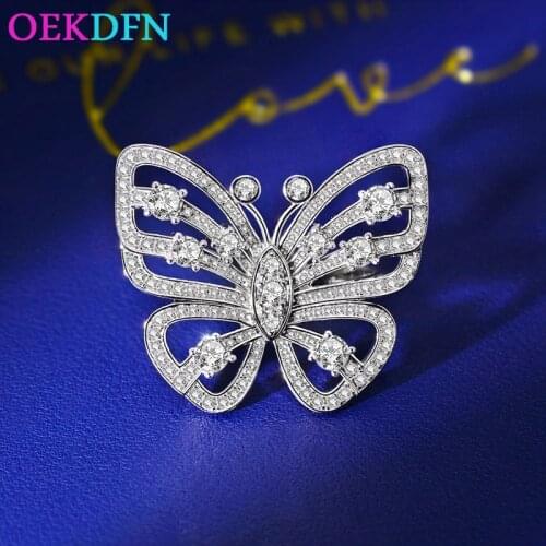 OEKDFN Vintage S925 Sterling Silver Ring For Women Created Moissanite Gemstone Wedding Engagement Jewelry Butterfly Women Rings