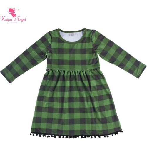 Kaiya Angel Wholesale Newest Child Dress For Girls Olive Green Christmas Dress With Pompom Princess Wedding Party Clothes