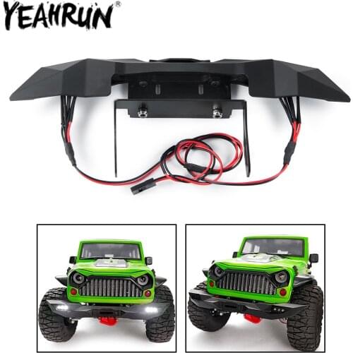 YEAHRUN SCX10 Front Bumper with LED Light Set for 1:10 RC Crawler Axial SCX10 Remote Control Car Metal Bumper Parts