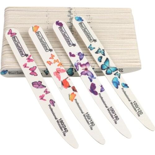 100pcs 100/120/150/180/240 Grit Wooden Sandpaper File Sanding Buffer Block UV Gel Polishing Manicure Grinding Nail Glitter Files