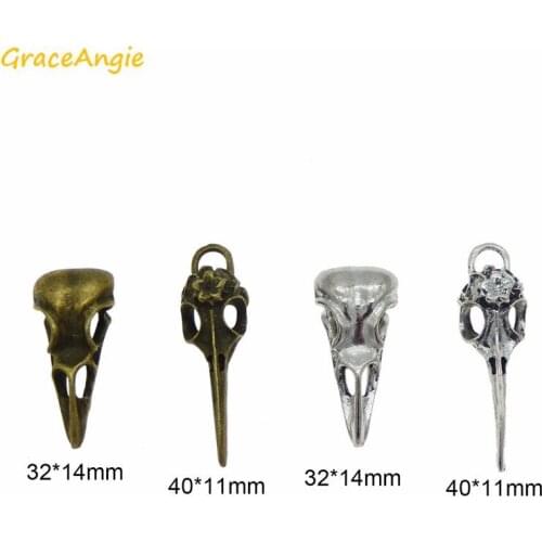 GraceAngie 4pcs Mix Sale Bird Skull Metal Pendant Charm for Handmade Punk Style Cool Jewelry Accessory Steampunk Necklace