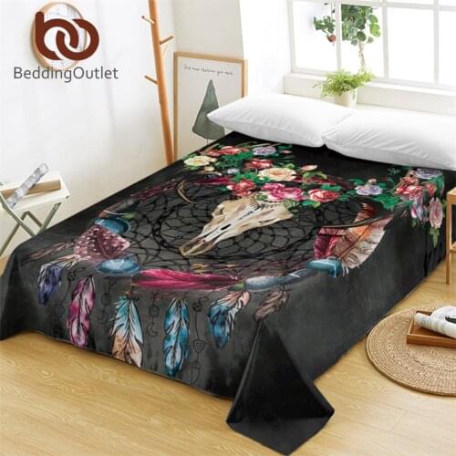 BeddingOutlet Boho Dreamcatcher Bed Sheets Tribal Horns Flowers Flat Sheet Rustic Bed Linen Skull Black Gothic Bedspreads