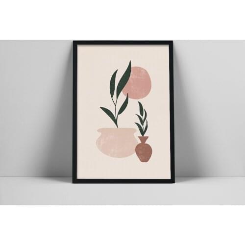 Plants In Pots Art Print | Blush Pink Poster | Pink Color Print | Brush Stroke Botanical Art | Digital Painting Plant | Face as