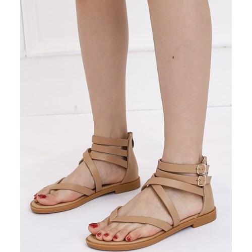 Roman thin strap crossing sandals Womens Flat 2021 new summer simplicity low heel retro leisure flip-flops sandals womens shoe