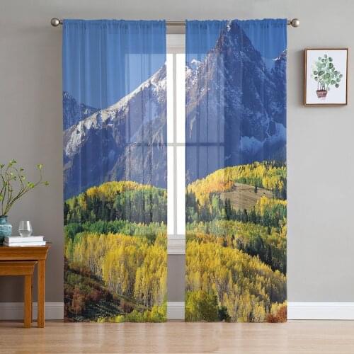 Snow Mountain Trees Landscape Sheer Curtains for Living Room Modern Voile Curtain Bedroom Tulle Curtains Window Drapes Decor