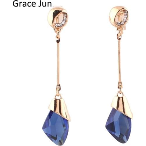 Grace Jun Top Quality Bridal Rhinestone Crystal Clip on Earrings Without Piercing for Gril Prom Enagament Fine Jewerly Accessory