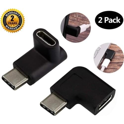 USB C Male to Female Adapter, Type C 90 Degree Angled Right & Left and Up & Down Extension Connector (2PAC)
