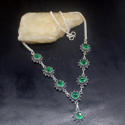 Hermosa Jewelry Vintage Trendy Shiny GreenTopaz Silver Color Women Ladies Gifts Pendant Necklace Chain 48cm 20213376