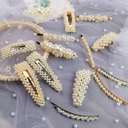 2019 Fashion Pearl Hair Clip for Women Bobby Pin Elegant Korean Design Snap Barrette Stick Hairpin Hair Styling Accessories