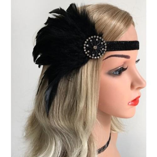 Womens Black Headband 1920s Headdress Headband Headwear Hair Band Flappers Hair Accessories