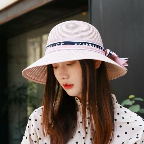 2019 Big Bow Straw Sun Hat Women Sun Visor Hat with Big Heads Wide Brim UV Protection Female Cap Soft Handmade Straw Beach Hat