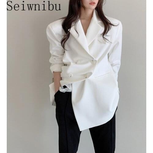Office Lady Minimalist Women Blazer 2020 New Formal Loose Elegant Double Breasted Suit Coat Solid Stylish Blazers Female