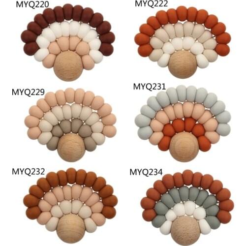 1PC Silicone Beads Teether Wooden Beads Bracelet Nursing Teething Toys BPA Free DIY Baby Teether G99C