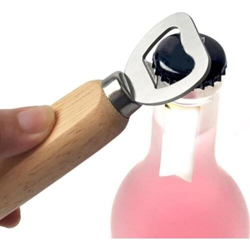 Wine Opener Bartender Bottle Opener Rubber Wood Handheld Wine Beer Soda Glass Cap Bottle Opener for Home Kitchen Bar 1pc