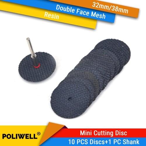 10Pcs Double-Face Mesh Cutting Disc + 1Pc 3mm Shank Resin Mini Circular Saw Blade for Soft Metal Wood Cutting Fits Dremel Tools