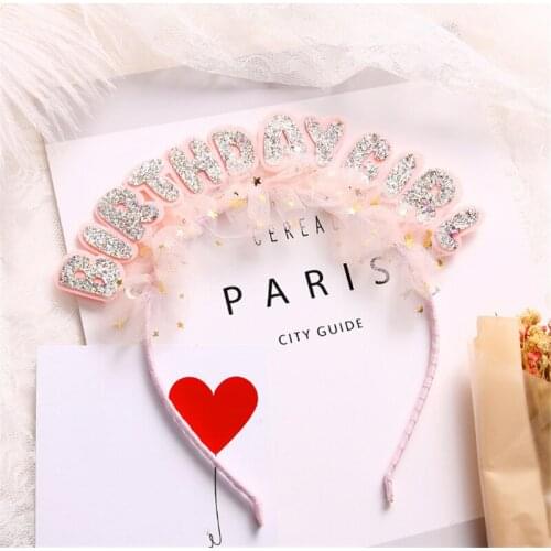 10pcs/lot Kids Girls Cute Glitter Lace Birthday Hairband Gauze Mesh Bow Stars Sequin Princess Festival Party Hair Accessories