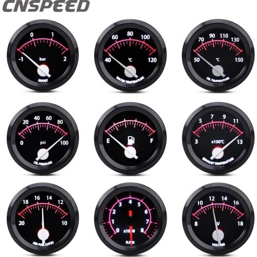 2" 52mm 12V Racing Car Turbo Boost Gauge Water Temperature Tachometer RPM Gauge Oil Pressure With Sensor Volt Meter Pointer LED