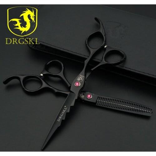 2018 new DRGSKL black hair cut scissors high quality, 6 INCH professional barber hair hairdressing scissors + thinning shears