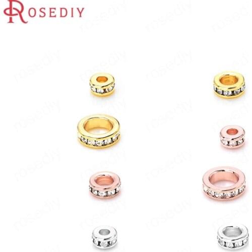 4PCS 6MM 7MM 10MM 24K Gold Color Brass and Zircon Round Spacer Beads Bracelets Beads Diy Jewelry Findings Accessories
