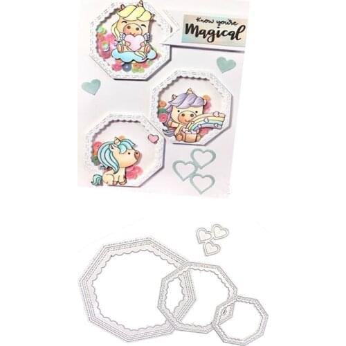 Julyarts 4Pcs DIY Hexagon Spiral Metal Cutting Dies In Creation Large Heart Scrapbooking Dies Stitched