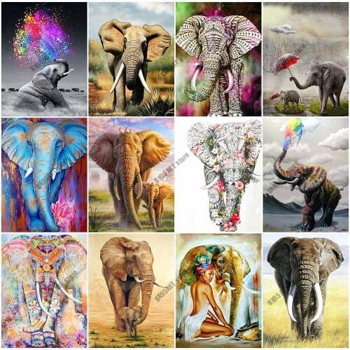 5d Diamond Painting Animal Diamond Embroidery Full Round Drill Elephant Cross Stitch Kits Wall Art Mosaic Kids Room Decoration