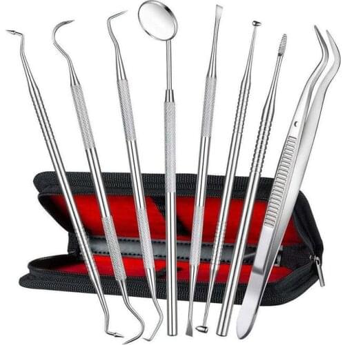 8-piece Steel Dental Mirror Cleaning Probe Tweezers Periodontal File Oral Care Kit