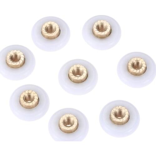 8pcs Bath Shower Door Rollers/Runners Wheels Pulleys 18mm Dia Wheel Bathroom Replacement Part Enclosures Cabins Brass+Plastic
