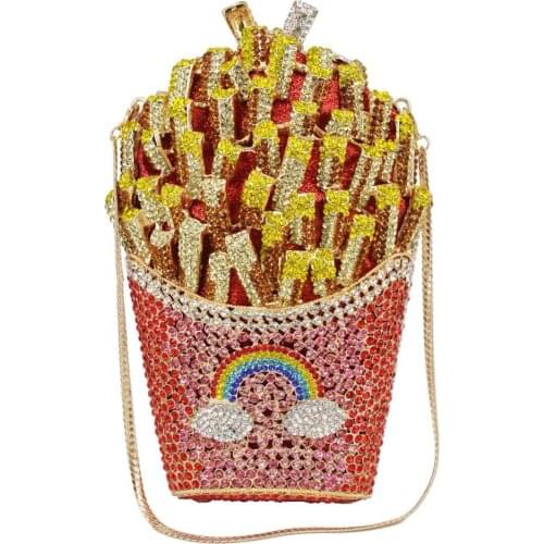Brand Designer French Fries Chips Clutch Women Crystal Evening box Bag Diamond Wedding Handbag Bridal Purse Day Clutches SC798