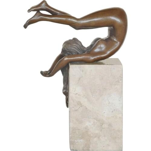 Bronze Sexy Nude Girl Statue Sculpture Modern Nude Female Erotic Art Marble Base Decoration