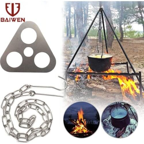 BW Outdoor Camping Triangular Hanging Pot Bracket Portable Stainless Tripod Ring Barbecue Rack Picnic Multifunctional Ring Hook