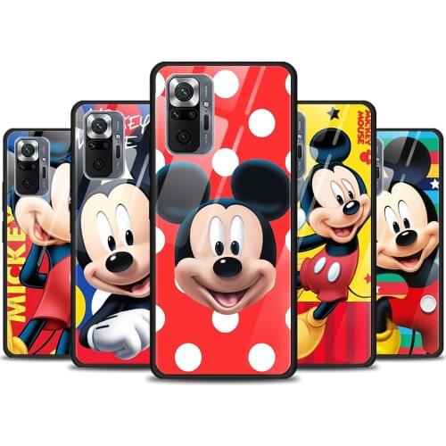 Cute Mickey Disney Mouse for Xiaomi Redmi Note 10 Pro Max 10S 9T 9S 9 8T 8 7 Pro 5G Luxury Tempered Glass Phone Case Cover